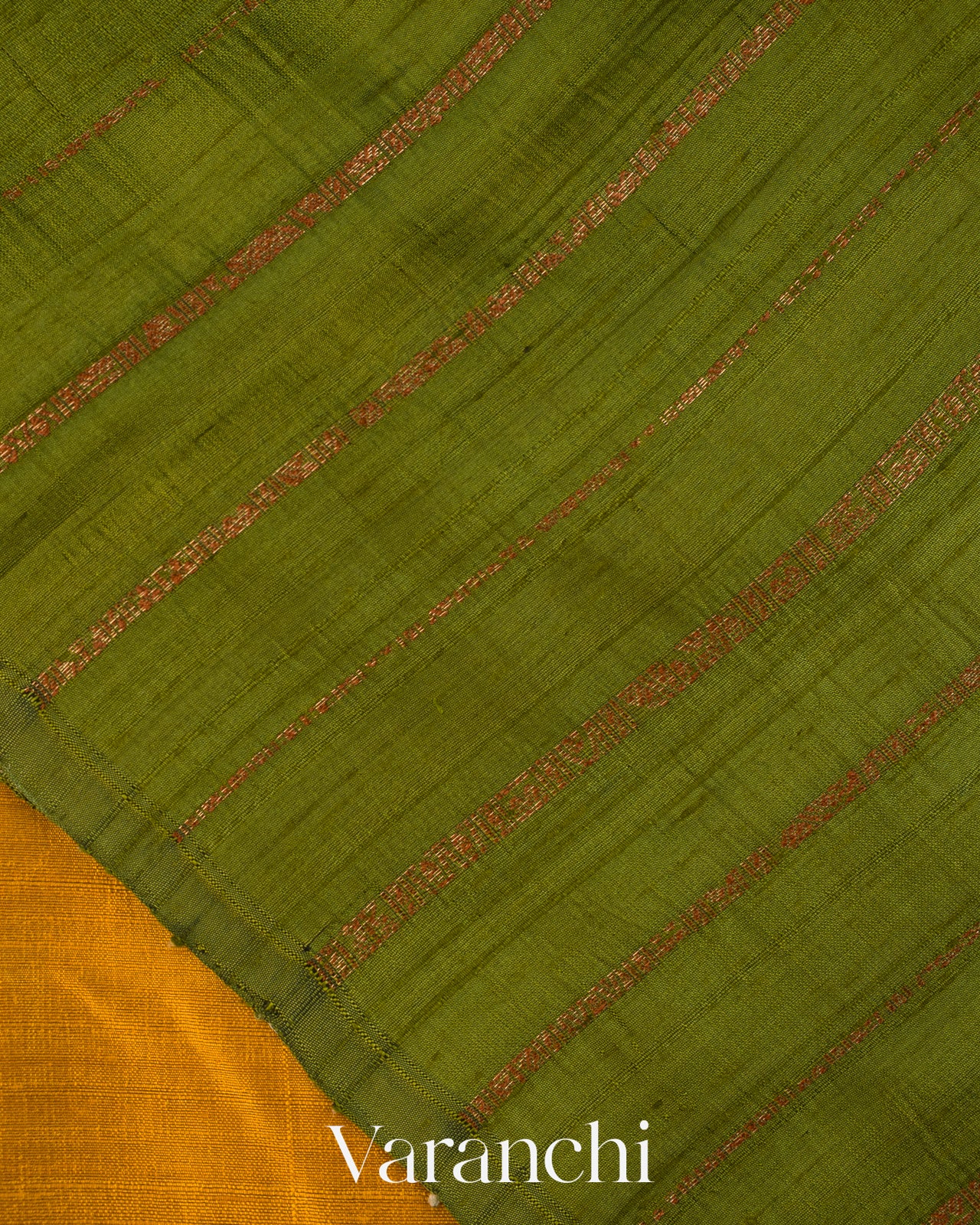 Mustard Yellow Hand Brushed Pure Raw Silk Handloom Saree