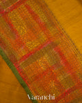 Mustard Yellow Hand Brushed Pure Raw Silk Handloom Saree