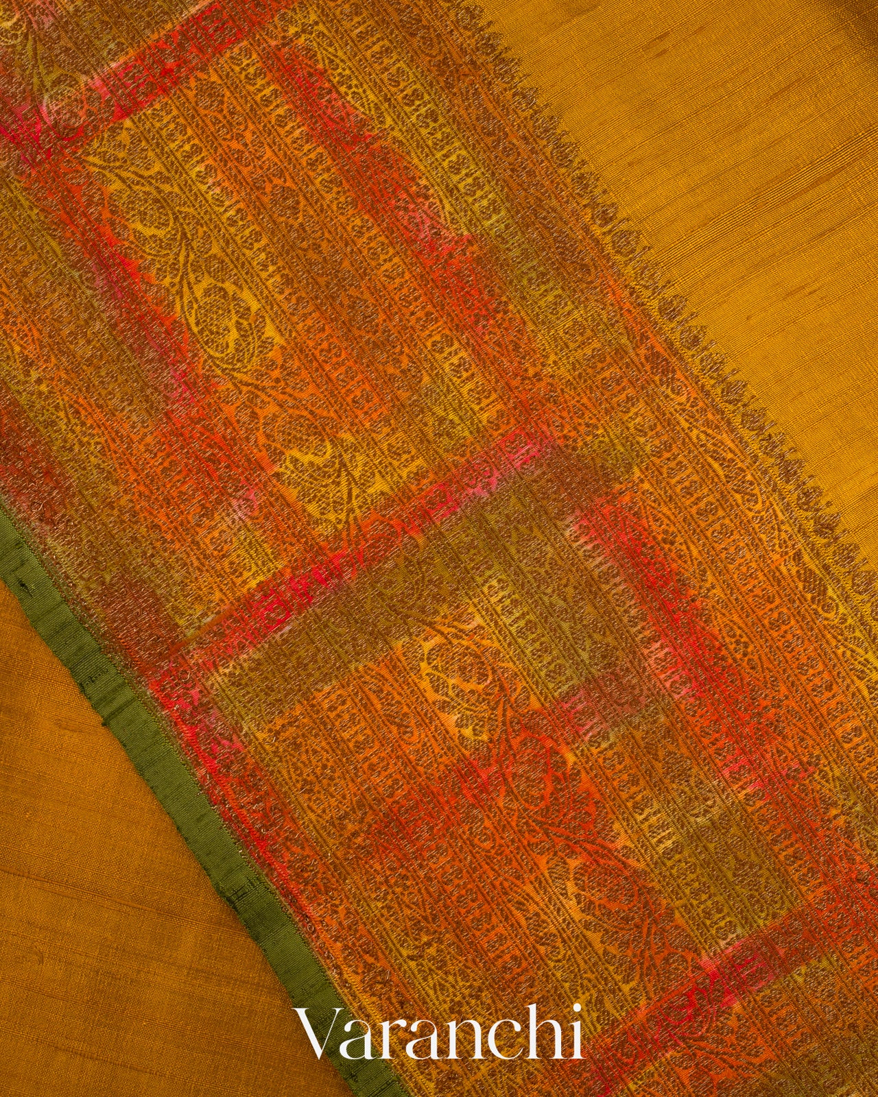 Mustard Yellow Hand Brushed Pure Raw Silk Handloom Saree
