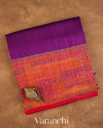 Royal Purple Hand Brushed Pure Raw Silk Handloom Saree