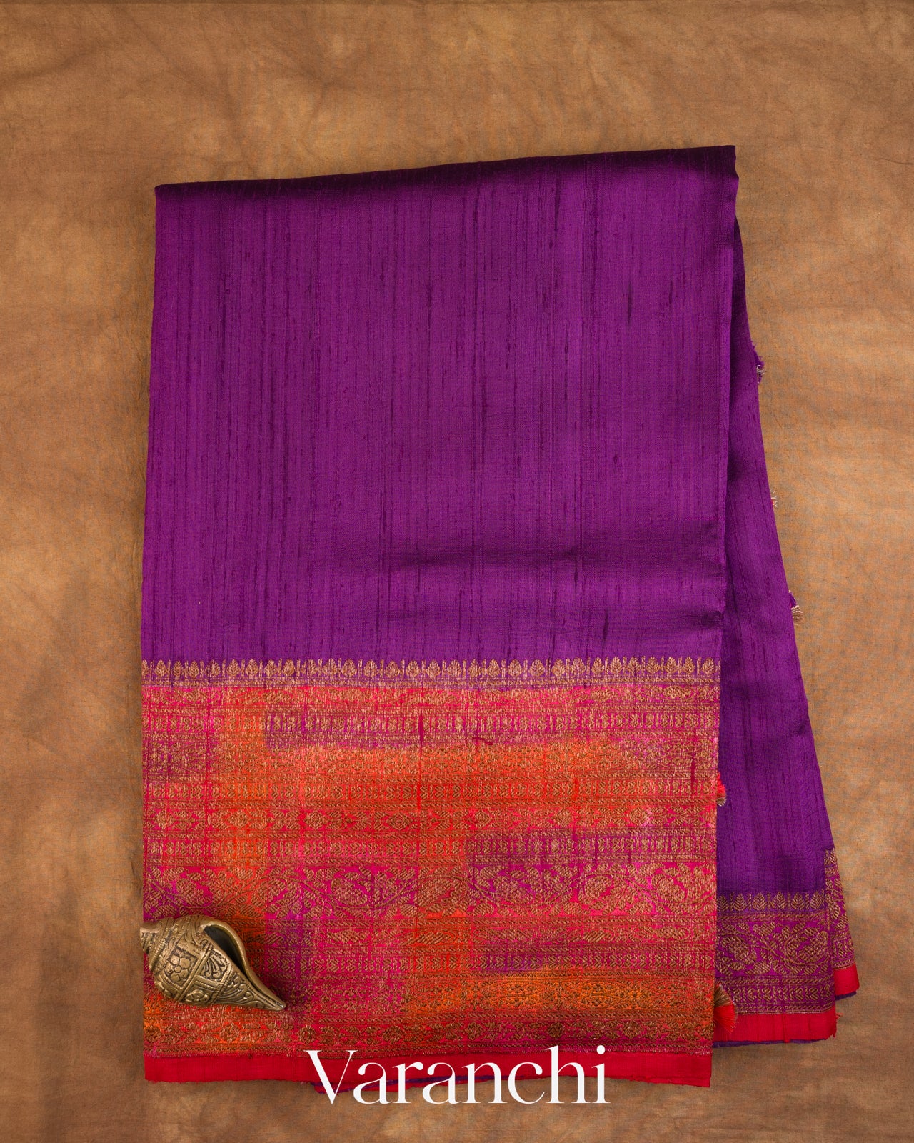 Royal Purple Hand Brushed Pure Raw Silk Handloom Saree
