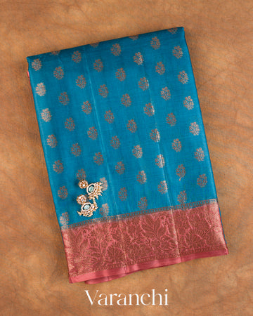 Peacock Blue Pure Tussar Silk Saree