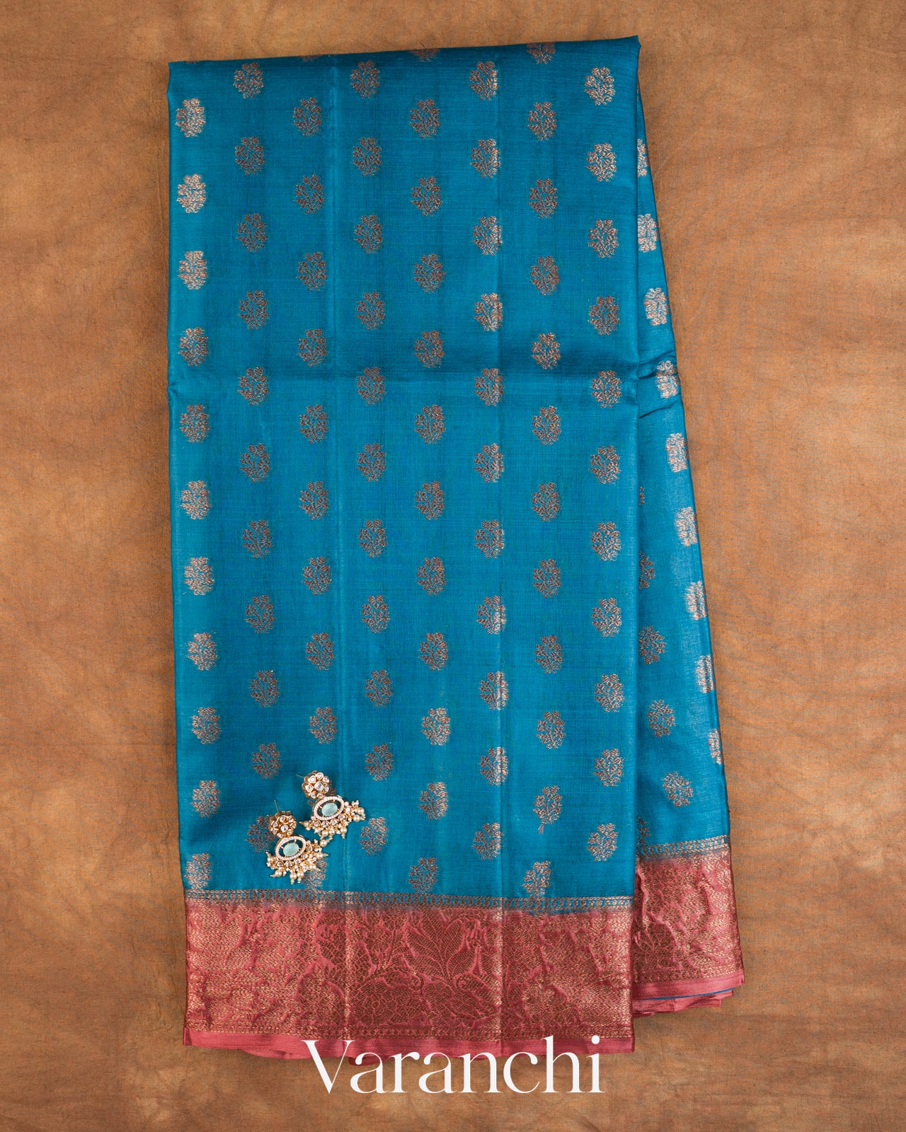 Peacock Blue Pure Tussar Silk Saree