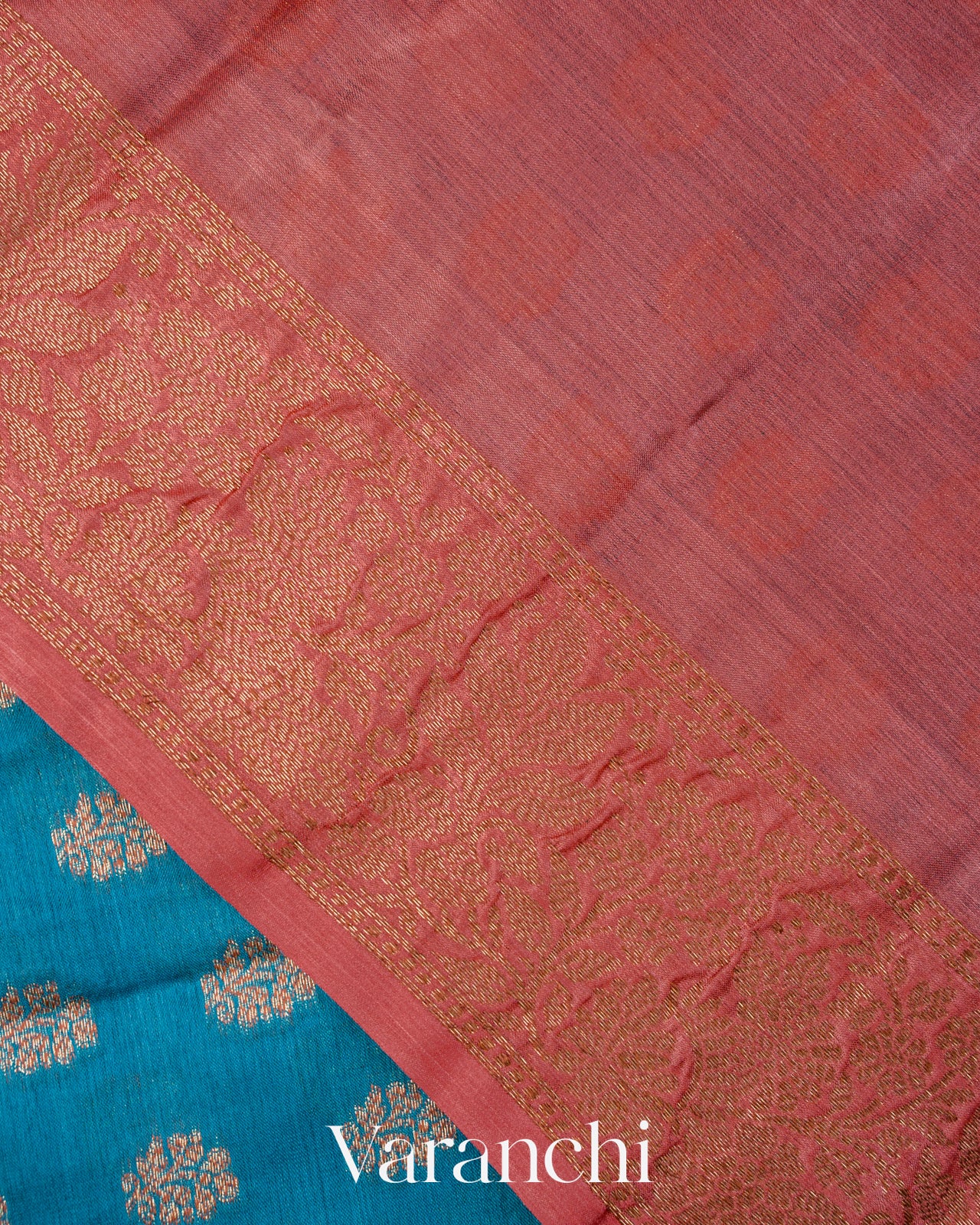 Peacock Blue Pure Tussar Silk Saree