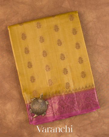 Mustard Yellow Pure Tussar Silk Saree