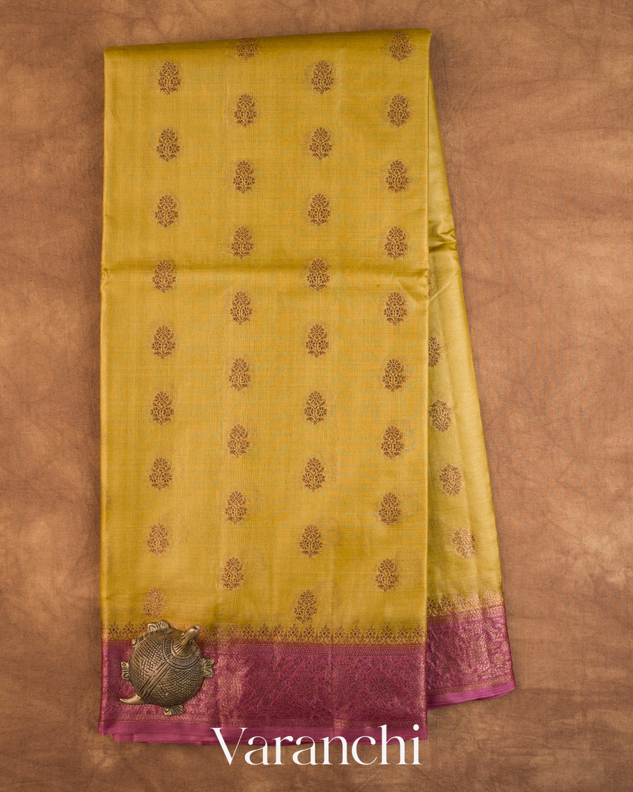 Mustard Yellow Pure Tussar Silk Saree