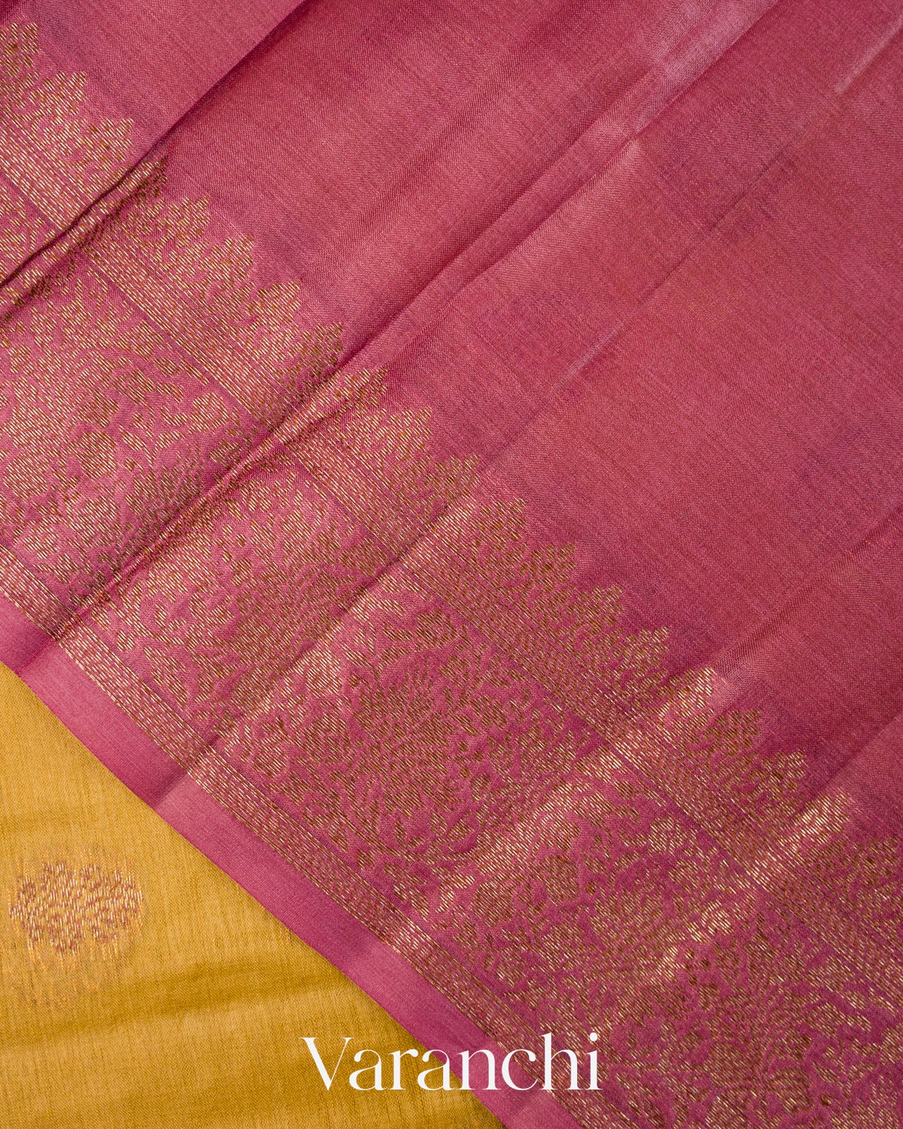 Mustard Yellow Pure Tussar Silk Saree