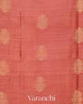Coral Pink Pure Tussar Silk Saree