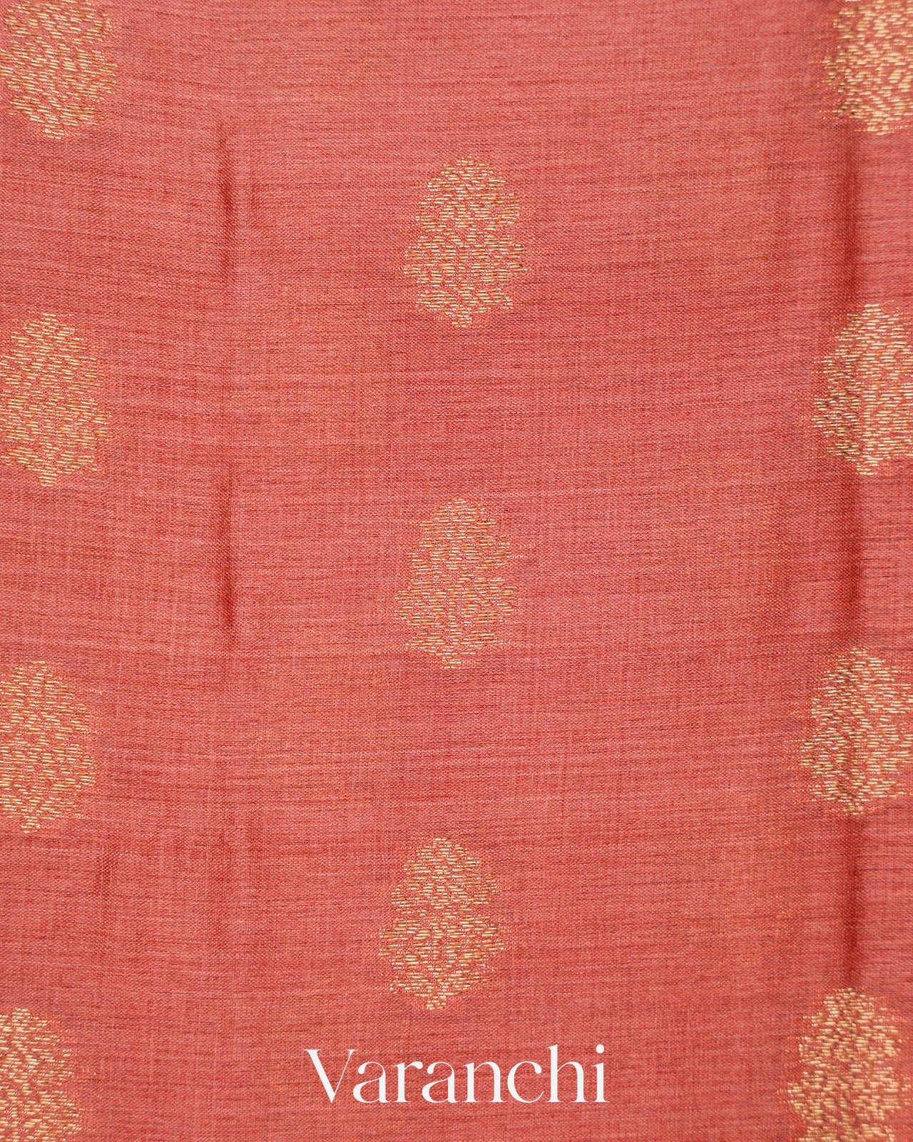 Coral Pink Pure Tussar Silk Saree