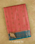 Coral Pink Pure Tussar Silk Saree