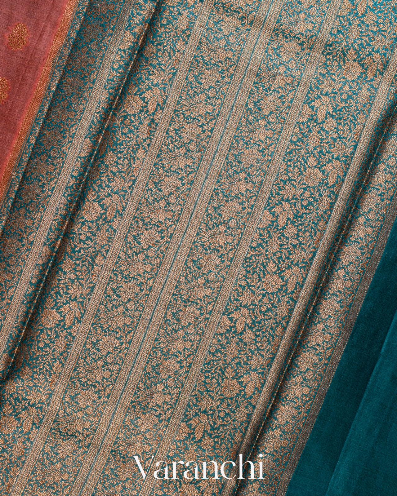 Coral Pink Pure Tussar Silk Saree