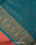 Coral Pink Pure Tussar Silk Saree