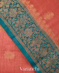 Coral Pink Pure Tussar Silk Saree
