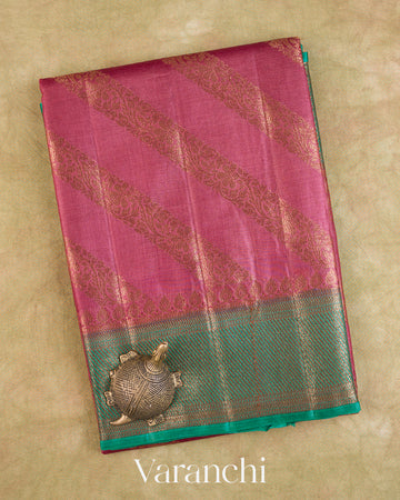 Onion Pink Lehariya Pure Tussar Silk Saree
