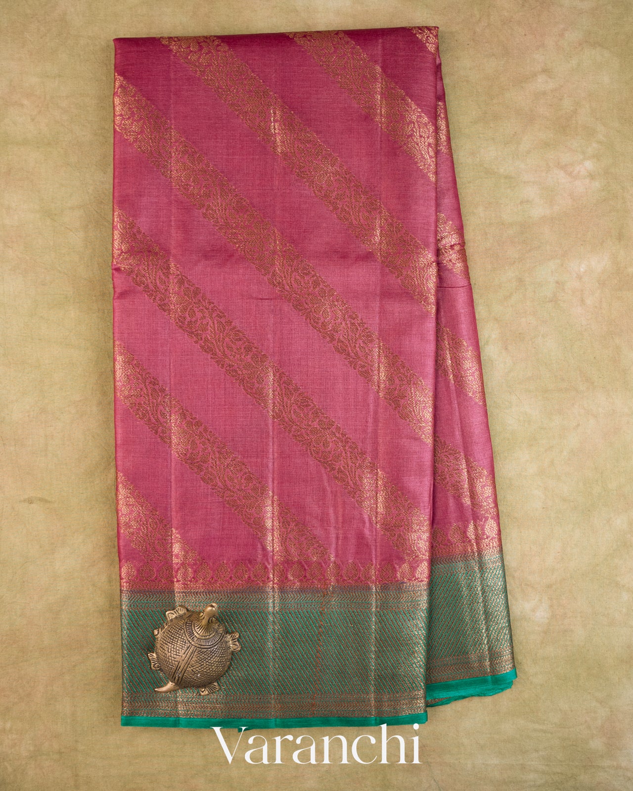 Onion Pink Lehariya Pure Tussar Silk Saree