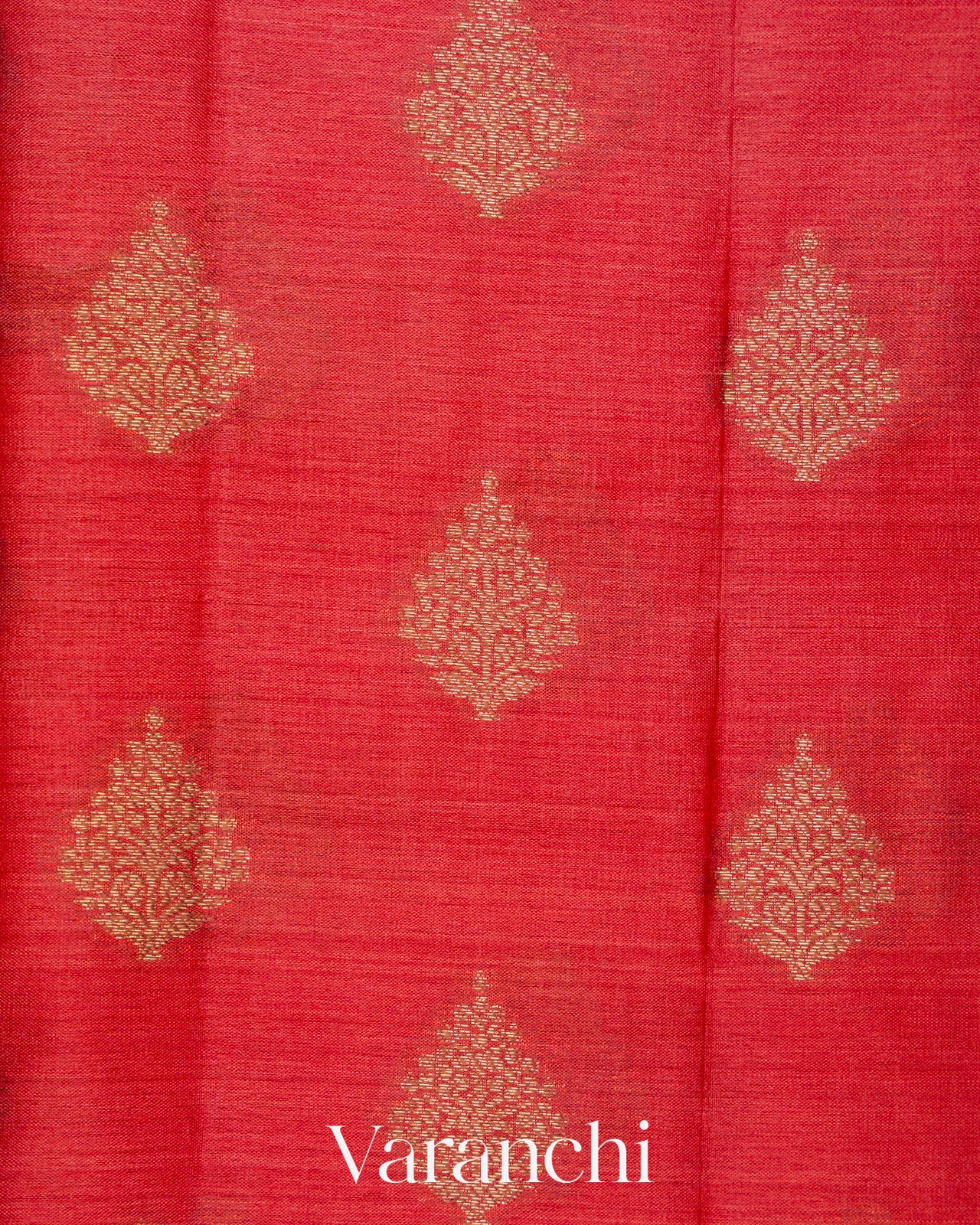 Ruby Red Pure Tussar Silk Saree
