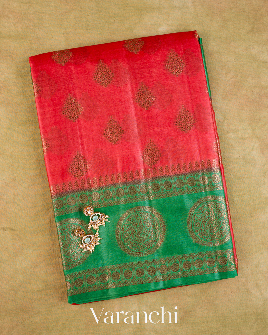 Ruby Red Pure Tussar Silk Saree