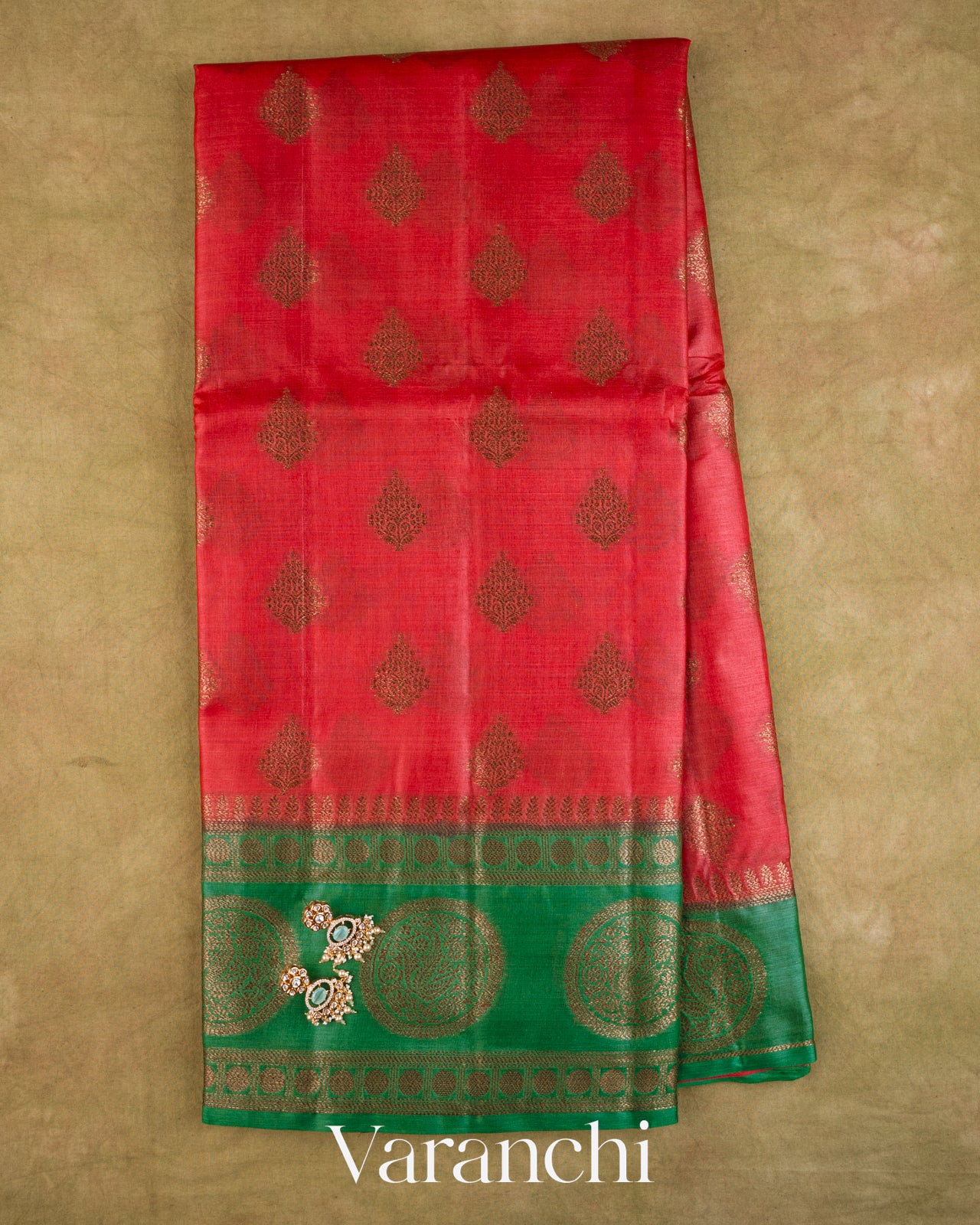 Ruby Red Pure Tussar Silk Saree