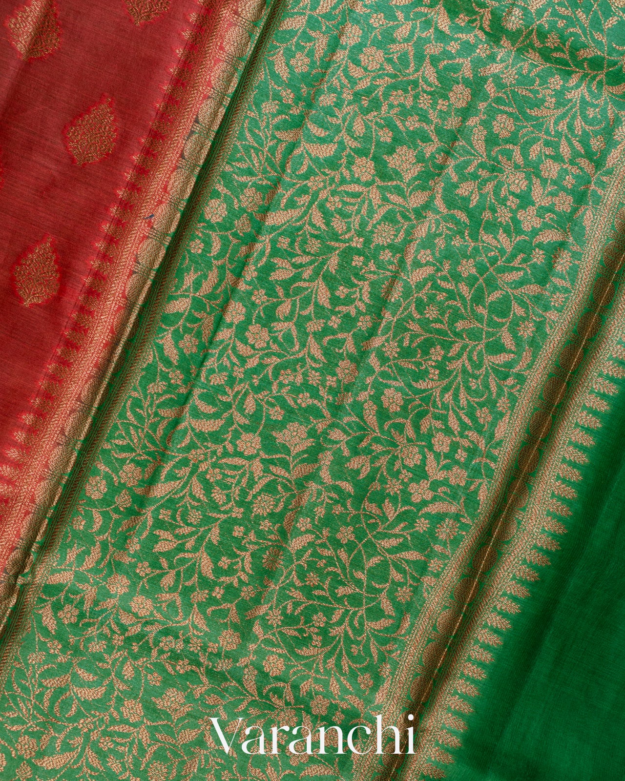 Ruby Red Pure Tussar Silk Saree