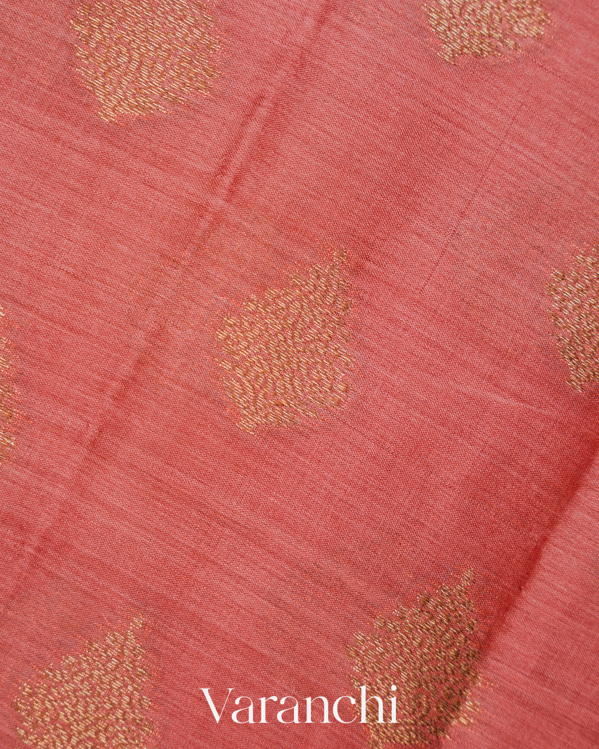 Coral Pink Pure Tussar Silk Saree
