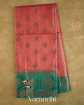 Coral Pink Pure Tussar Silk Saree