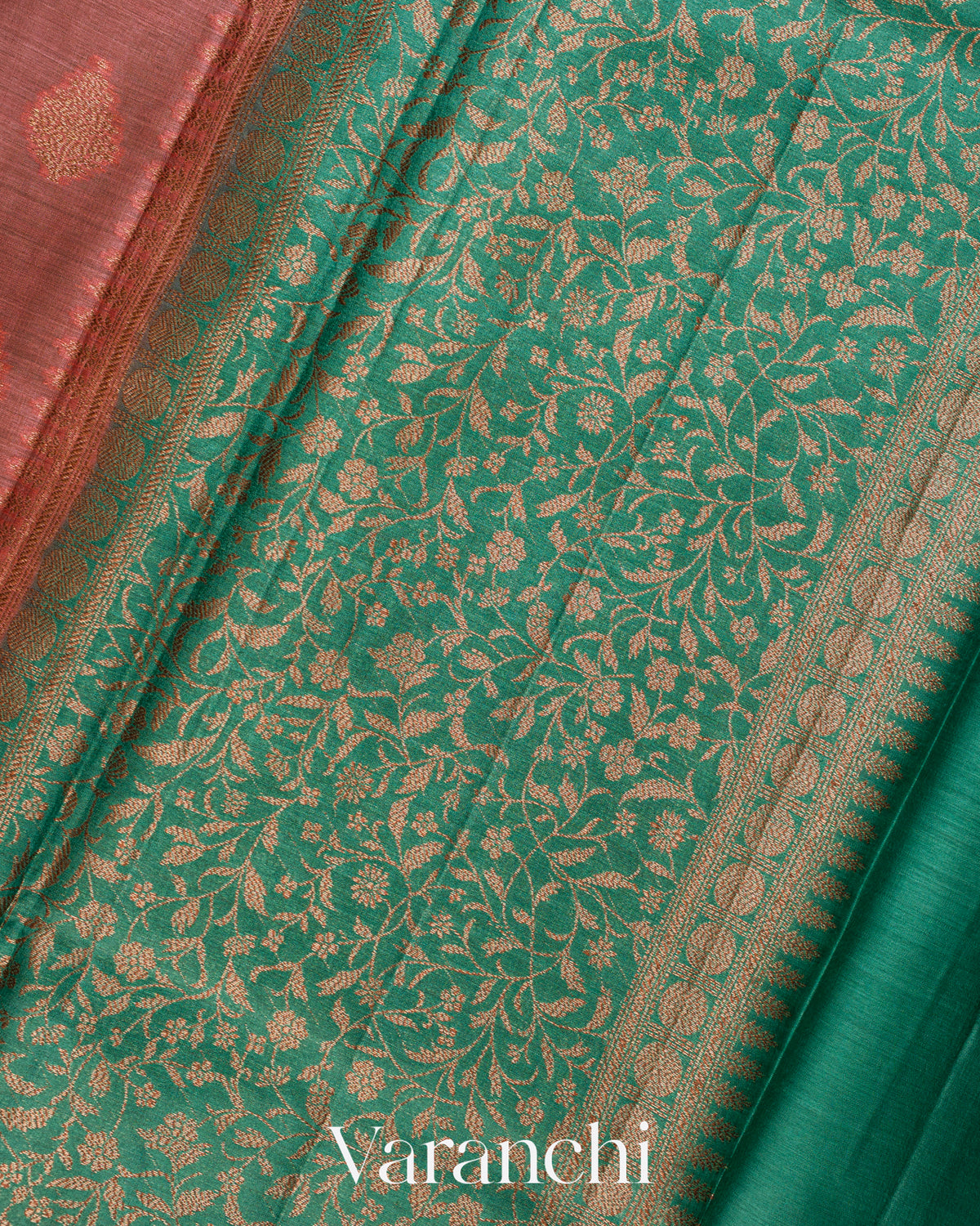 Coral Pink Pure Tussar Silk Saree