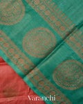 Coral Pink Pure Tussar Silk Saree