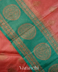 Coral Pink Pure Tussar Silk Saree