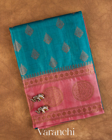 Ink Blue Pure Tussar Silk Saree
