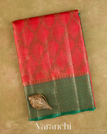 Crimson Red Jaal Pure Tussar Silk Saree