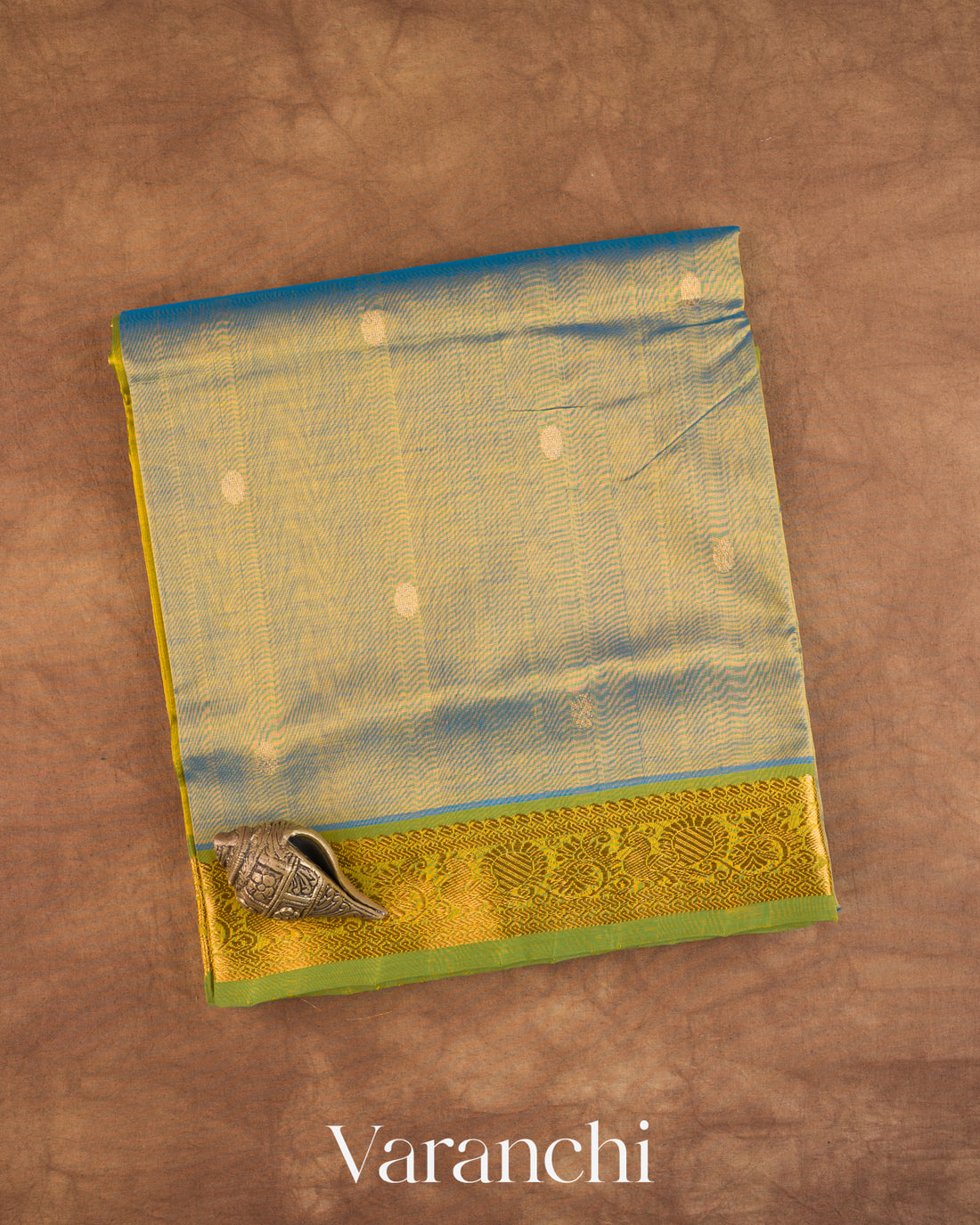 Golden Yellow Pure Kanchipuram Silk Cotton Handloom Saree — Folded