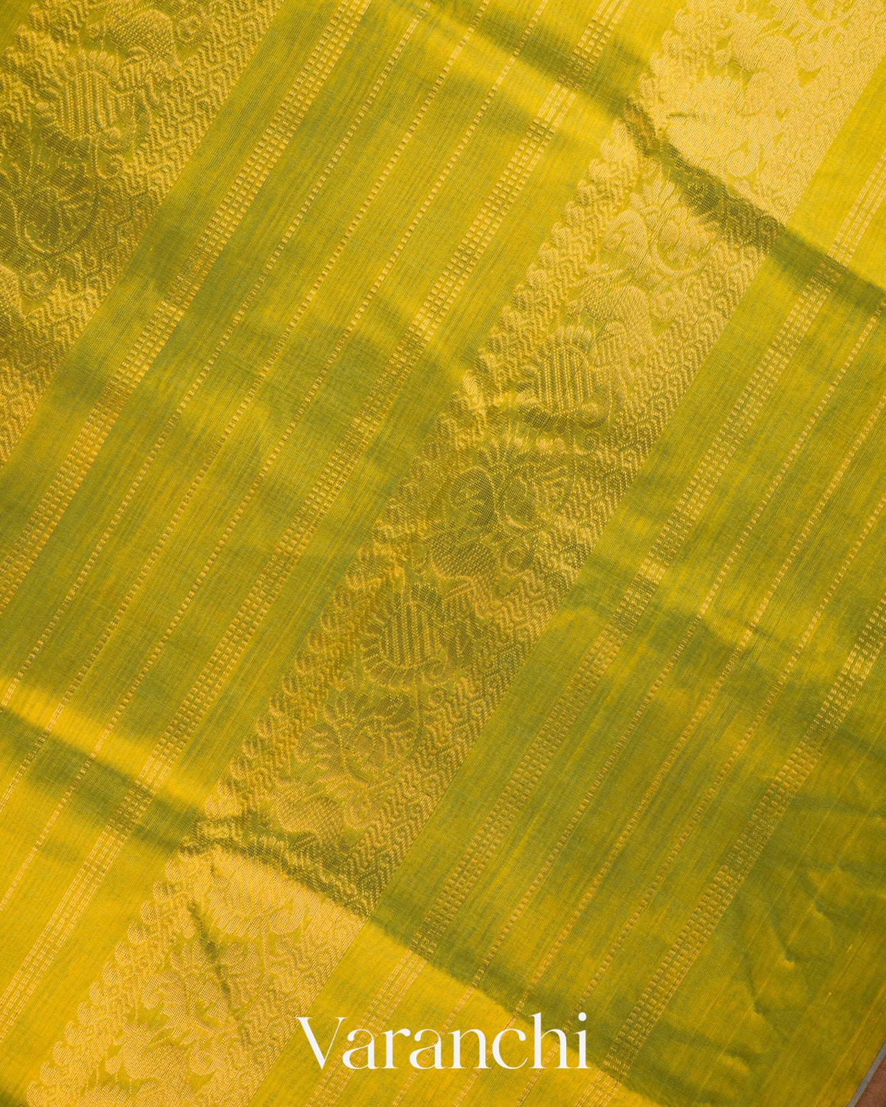Golden Yellow Pure Kanchipuram Silk Cotton Handloom Saree