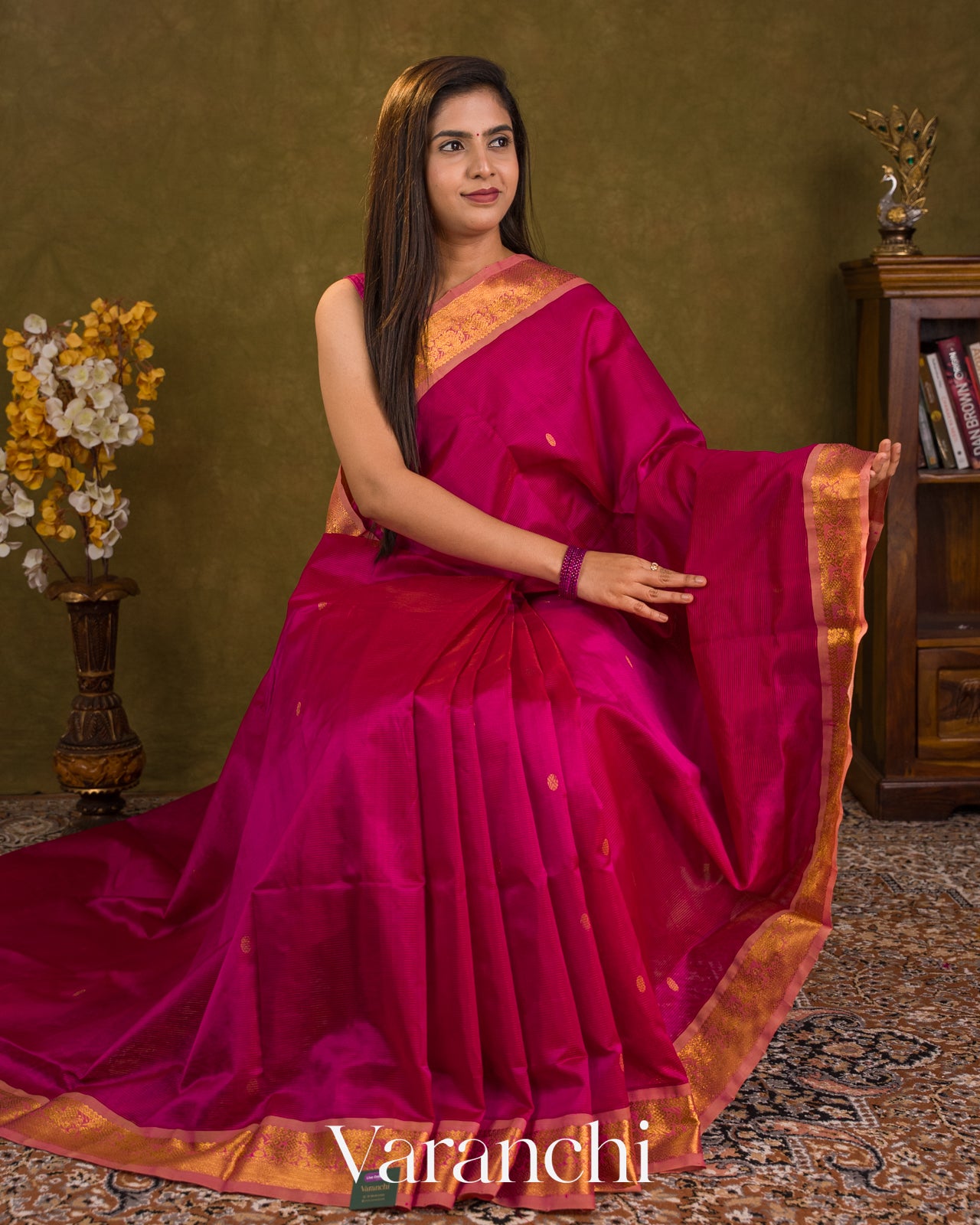 Rani Pink Pure Kanchipuram Silk Cotton Handloom Saree