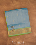 Sky Blue Striped Pure Kanchipuram Silk Cotton Handloom Saree
