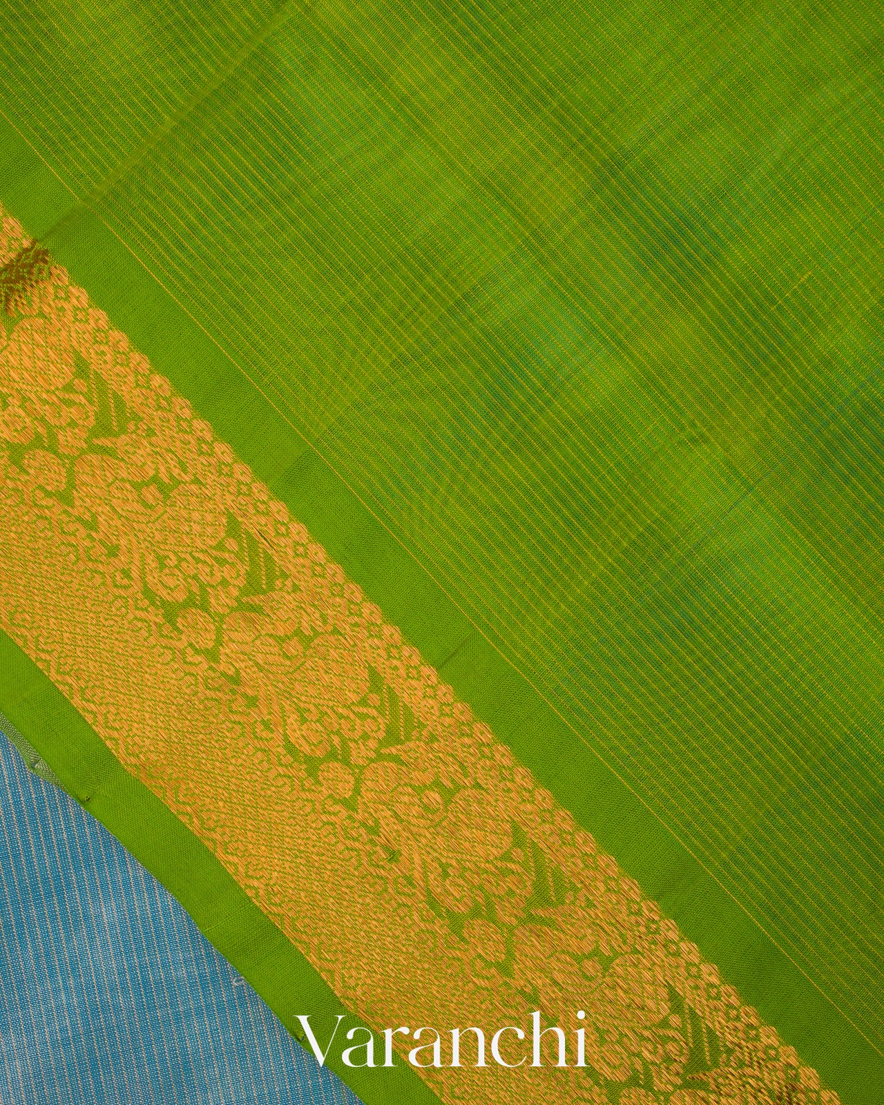 Sky Blue Striped Pure Kanchipuram Silk Cotton Handloom Saree
