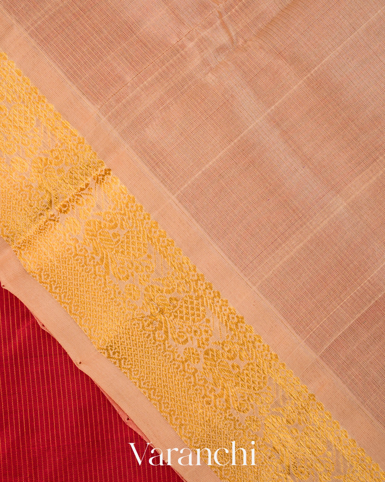 Crimson Red Pure Kanchipuram Silk Cotton Handloom Saree