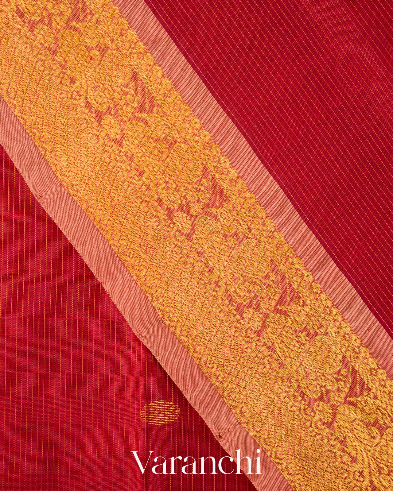 Crimson Red Pure Kanchipuram Silk Cotton Handloom Saree
