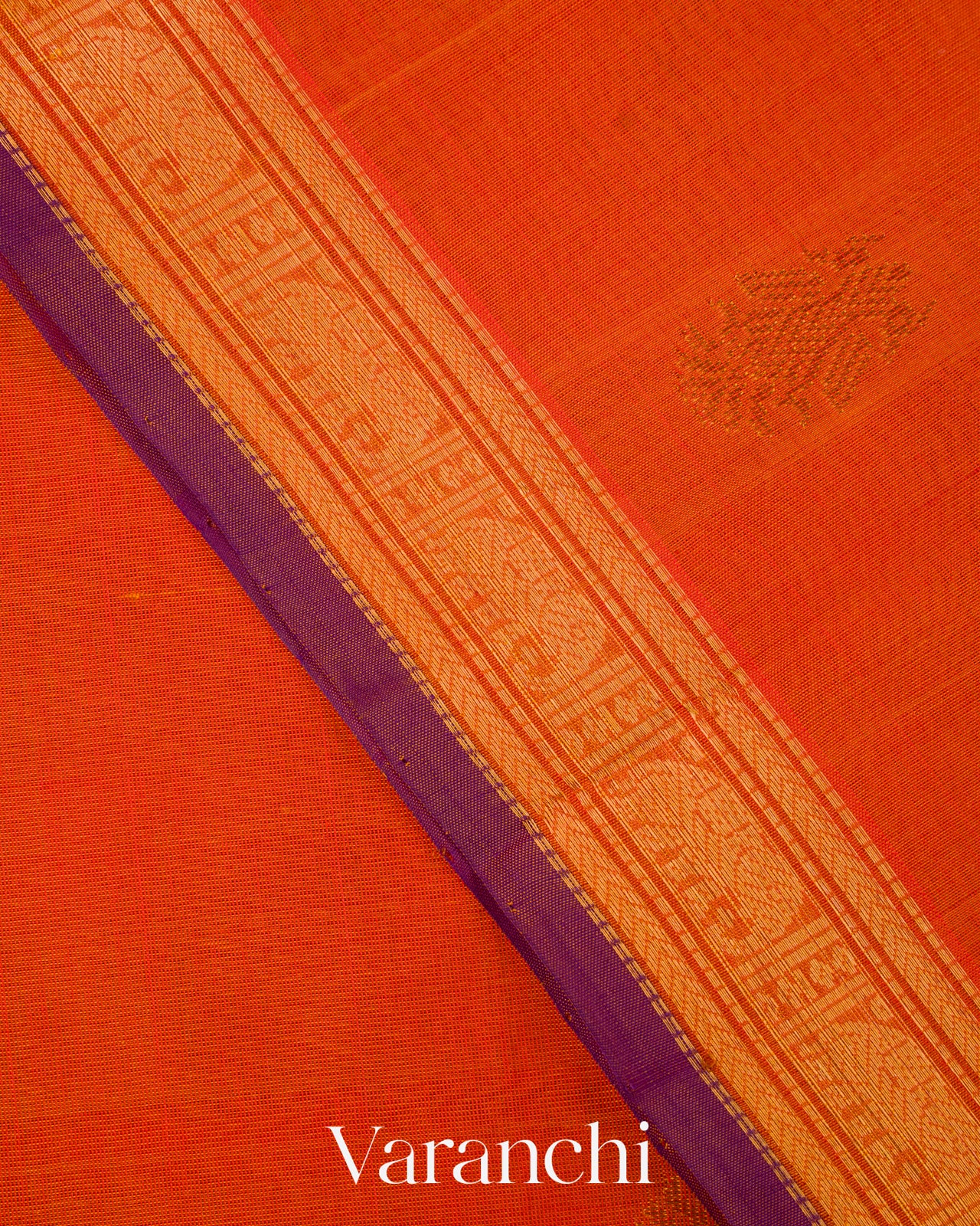 Tangerine Orange Pure Kanchipuram Silk Cotton Handloom Saree