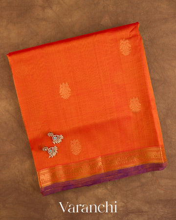 Tangerine Orange Pure Kanchipuram Silk Cotton Handloom Saree