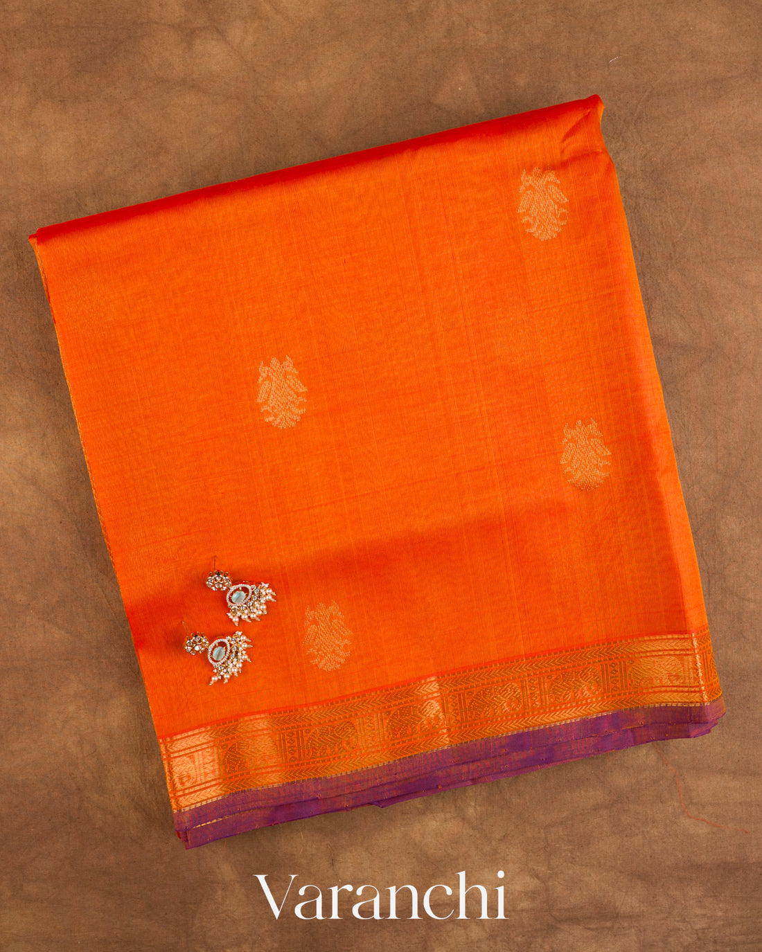 Tangerine Orange Pure Kanchipuram Silk Cotton Handloom Saree — Folded