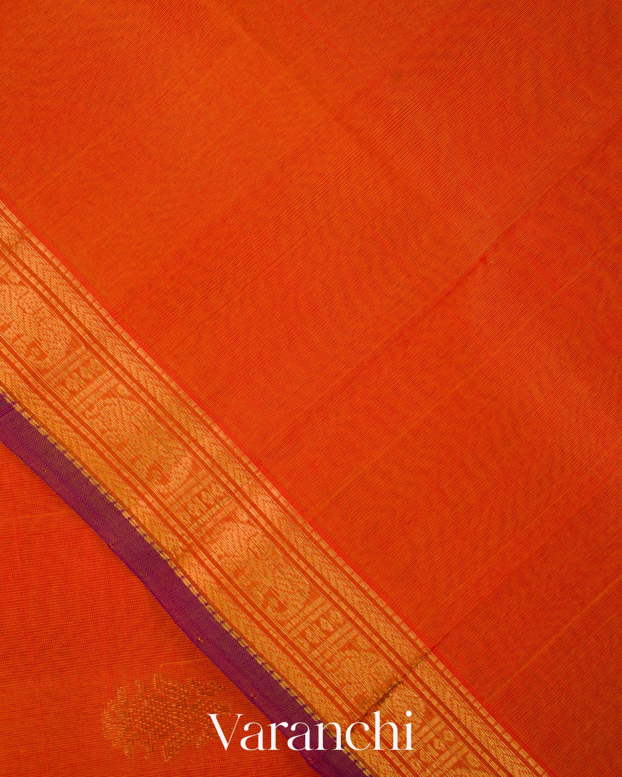 Tangerine Orange Pure Kanchipuram Silk Cotton Handloom Saree