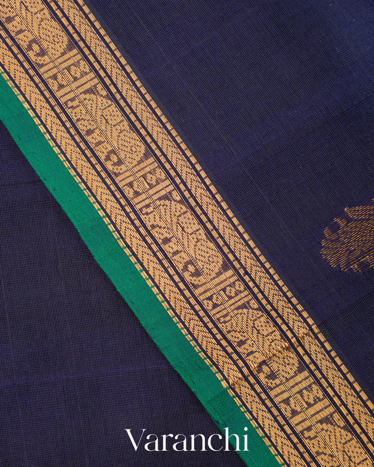 Navy Blue Pure Kanchipuram Silk Cotton Handloom Saree