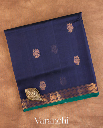 Navy Blue Pure Kanchipuram Silk Cotton Handloom Saree