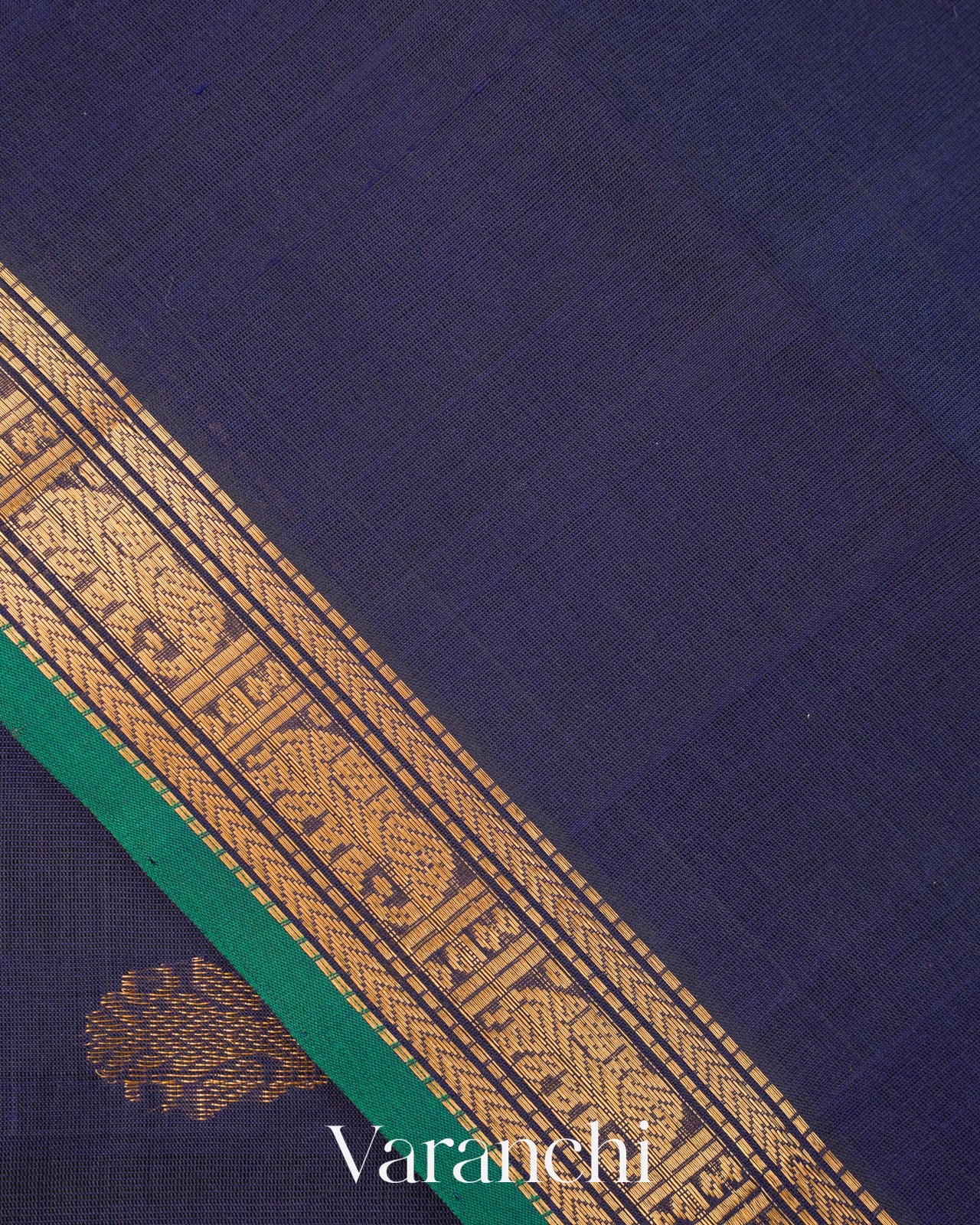 Navy Blue Pure Kanchipuram Silk Cotton Handloom Saree
