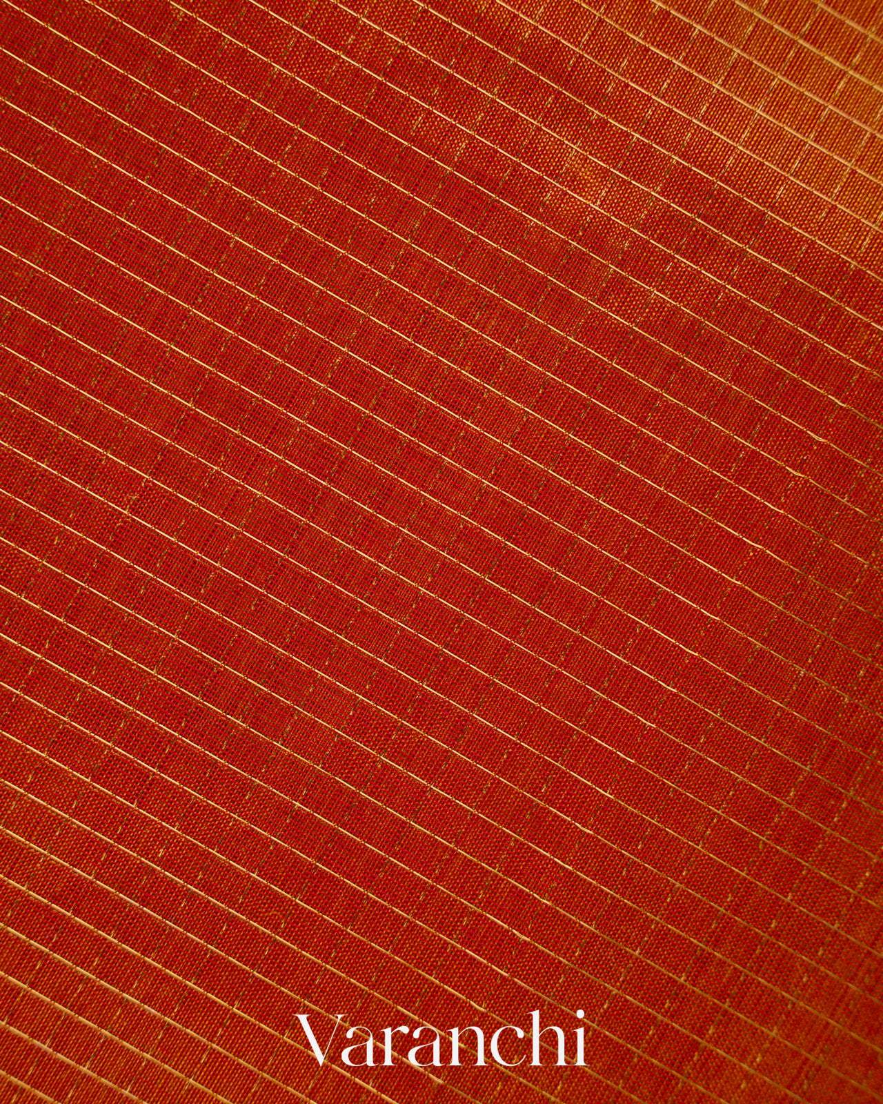 Orange Checks Pure Kanchipuram Silk Cotton Handloom Saree