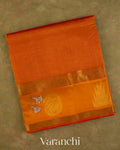 Orange Checks Pure Kanchipuram Silk Cotton Handloom Saree