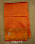 Orange Checks Pure Kanchipuram Silk Cotton Handloom Saree