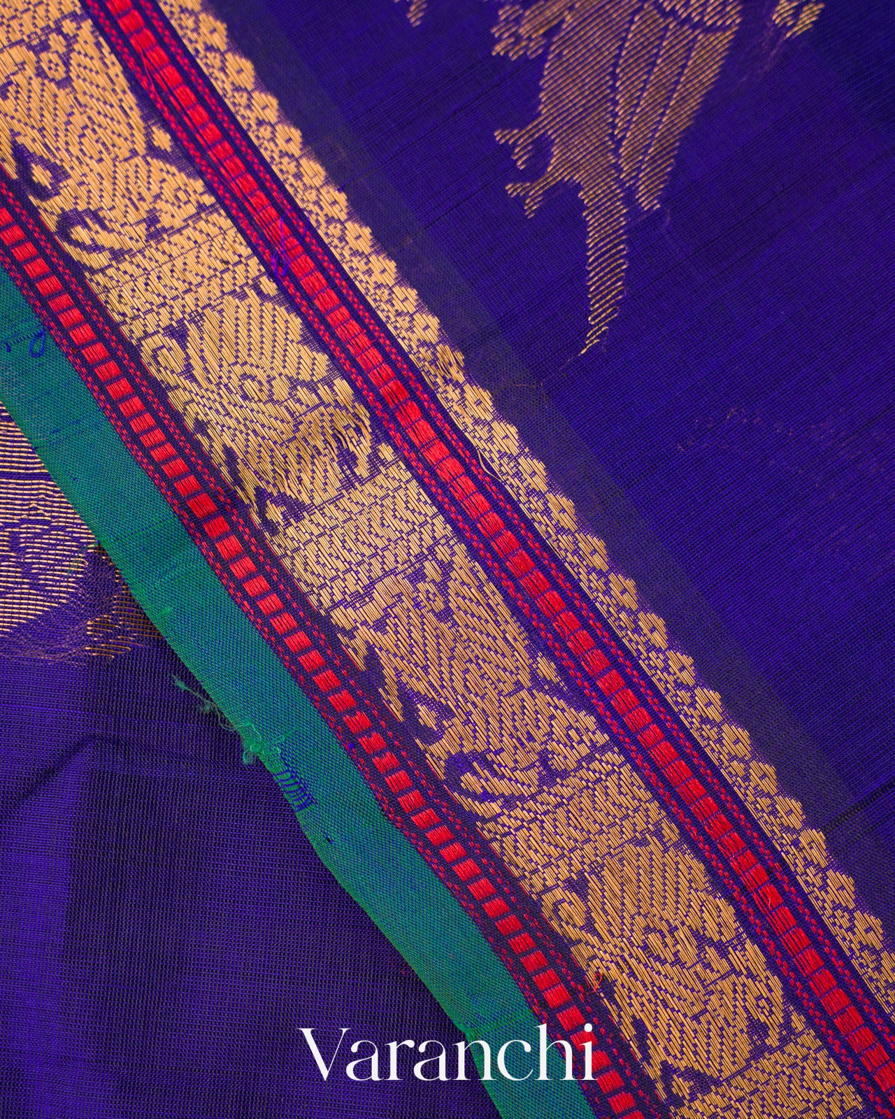 Royal Blue Pure Kanchipuram Silk Cotton Handloom Saree