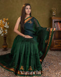 Bottle Green Pure Kanchipuram Silk Cotton Handloom Saree — Draped