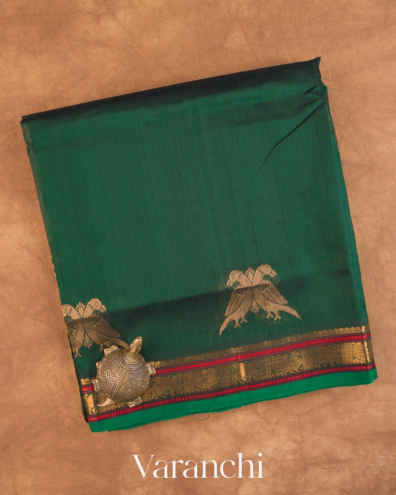 Bottle Green Pure Kanchipuram Silk Cotton Handloom Saree